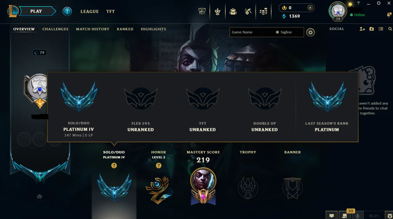 š¤©ćMEćPlatinum IV ā”HandLeveled š„+20 Loot Skin š°1.2K š§56 Champ āļøFull Access